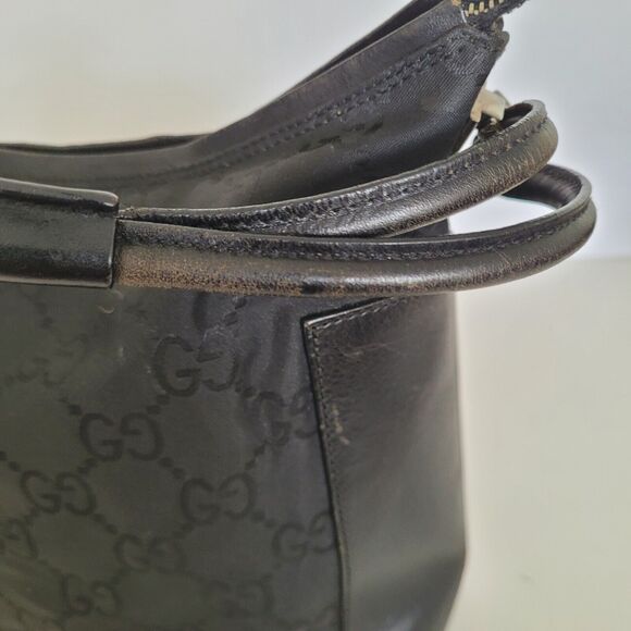 GUCCI GG Monogram Black Shoulder Bag Handbag Nylon Leather Trim Medium Zip Logo - Picture 13 of 13
